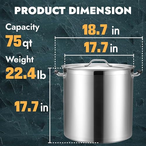 75 Quart Large Stock Pot with Lid (75 Quarts)
