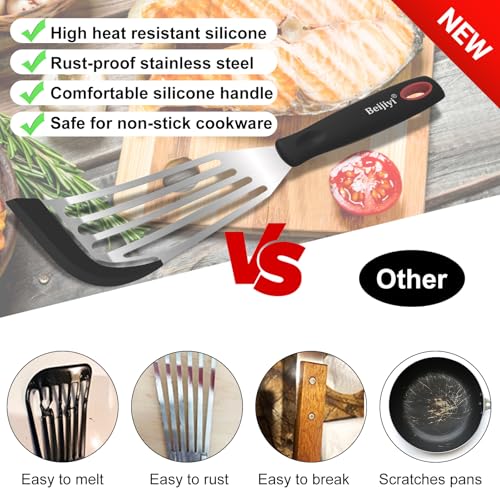 2 Piece Silicone Fish Spatula for Nonstick Cookware (Black)