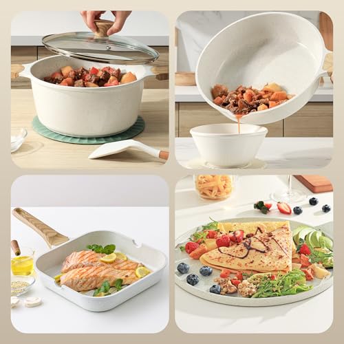 23 PCS Non Toxic Ceramic Cookware Set (White / Large)