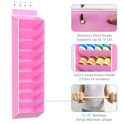 10 Tiers Large Size Over the Door Shoe Organizer Storage (Pink-10 cell)