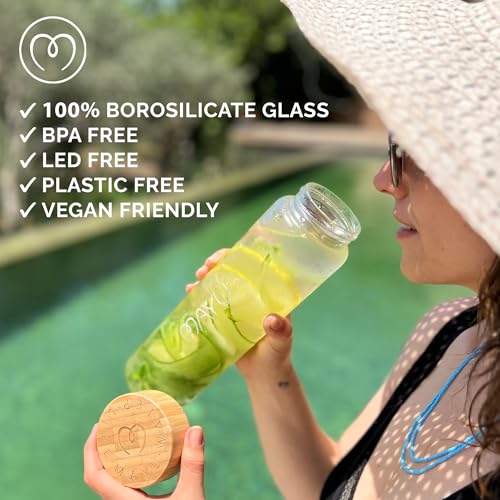 Pure Glass Reusable Water Bottle with Bamboo Lid (34 fl oz)