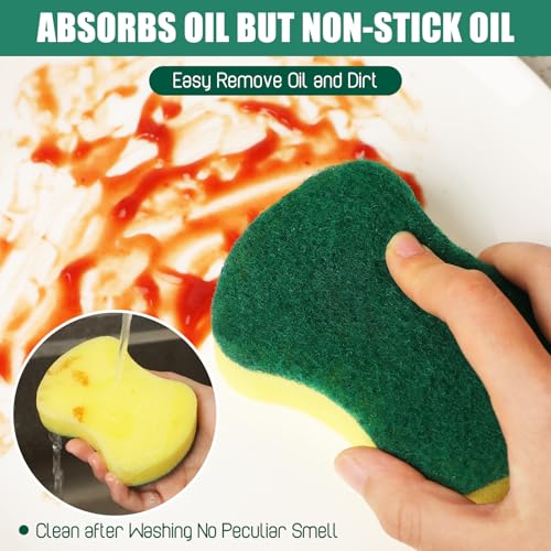 1000 Pcs Individually Wrapped Sponges Kitchen Bulk Non Scratch Scouring Sponges for Dishes Household Cleaning Travel Apartments Hotel Car (Yellow Green)