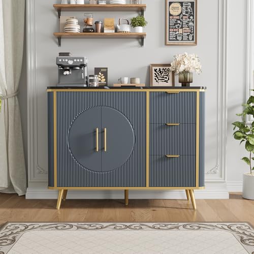 47.3" Modern Buffet Cabinet with Storage (Navy Blue-3draws)