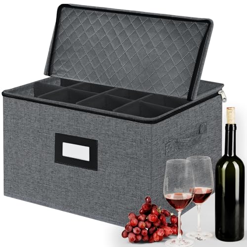 Wine Glass Storage Box with Dividers for 12 (Stemware Storage Cases)