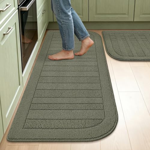 Kitchen Rugs Set of 2 Non Slip Washable 24"x36"+24"x60" (24" x 36" + 24" x 60" / Green)