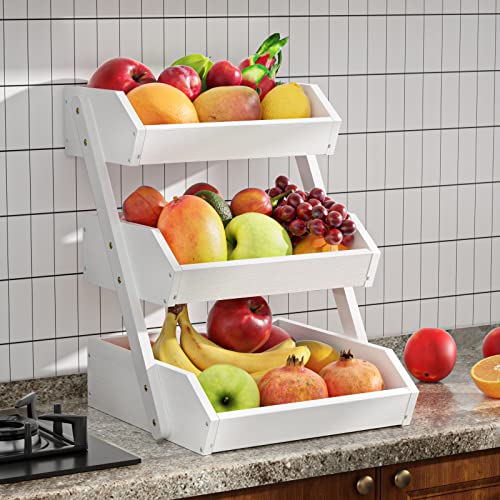 3 Tier Fruit Basket for Kitchen Counter (White / 3-Tier)