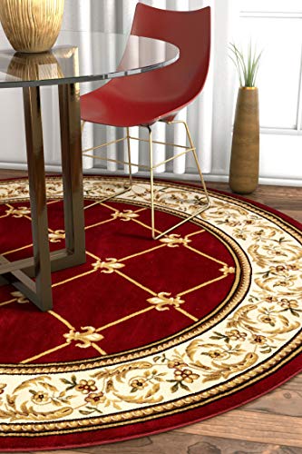 Patrician Trellis Red French European Formal Traditional 8 Round (7'10" (Round) / Red)