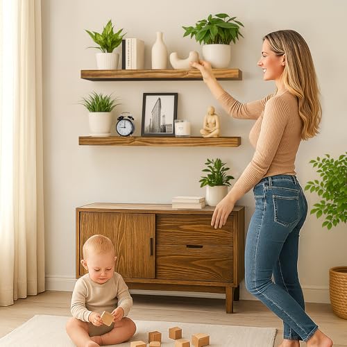 Rustic Floating Shelves 36 inch Long 8 inch deep Set of 2 (Gold Oak / 36'' x 8''x 2''(set of 2）)