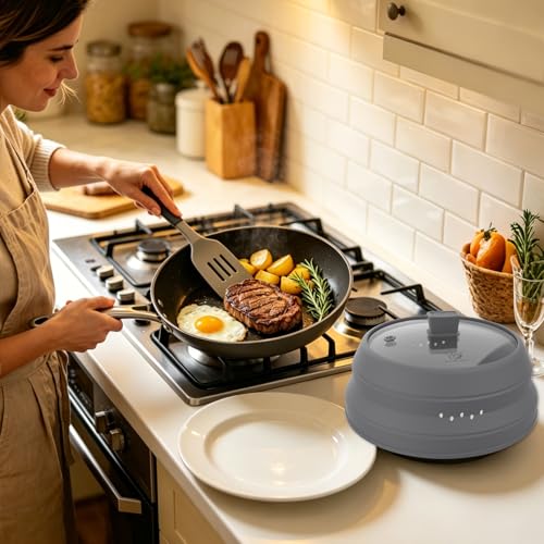 Tall Microwave Splatter Cover Glass Cover Guard Lid 6 inch Height with Collapsible Silicone for Food Pot Plate 12.5 inch Grey (LIGHT GREY / Taller style 12.5 inch)