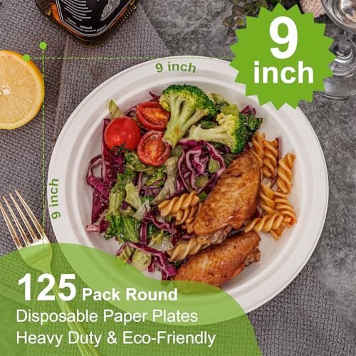 Paper Plates 9 Inch 125 (White / 9Inch（125 PCS）)