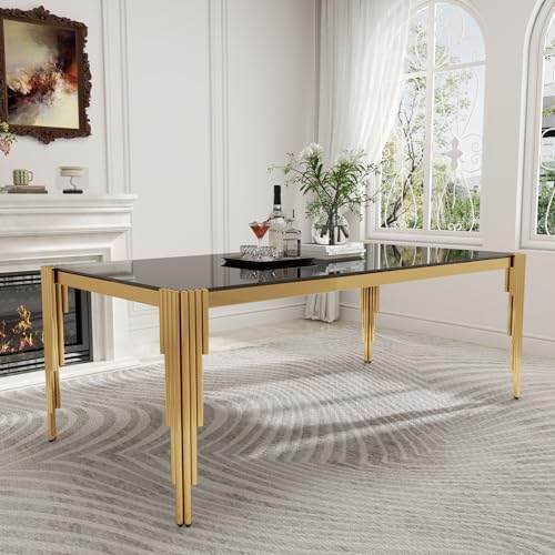 78'' Modern Glass Dining Table for 6 (Gold-black / Rectangle-78.74" L x 39.37" W x 29.53" H)
