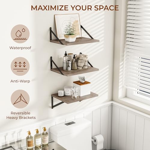 16W x 12D Deep Floating Shelves Set of 3 Grey (Grey With Black Metal Bracket / 16wx12dx5.8h)