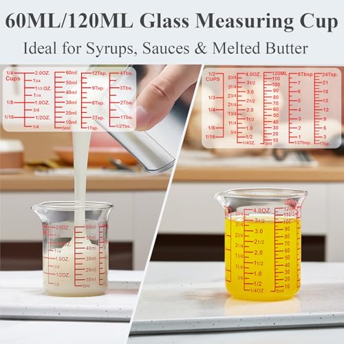 Ackers High Borosilicate Glass Measuring Cup Set with Pour Spout (2oz/4oz/8oz/16oz/32oz Measuring Cup Set)