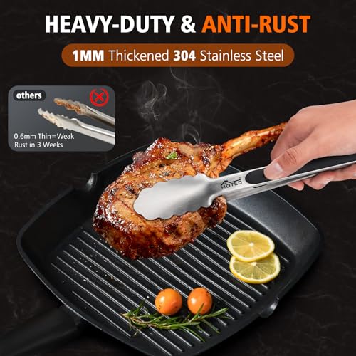 Stainless Steel Locking Kitchen Tongs for Cooking & Serving (9 inch, 2pack)