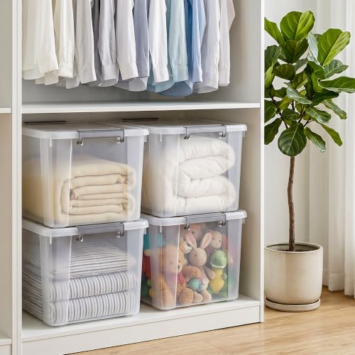 4 Pack 69 QT Clear Plastic Storage Bins with Latching Lids (Clear White / 4 PCS-69 QT)