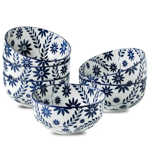 Cereal Bowls Set of 6 (Blue Floral Mandala)