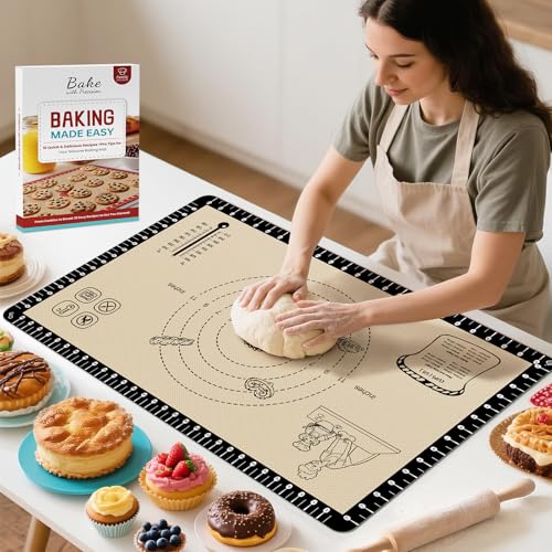 Extra Thick Silicone Baking Mat with 10 Easy Recipes (Black / 28"L x 20"W)