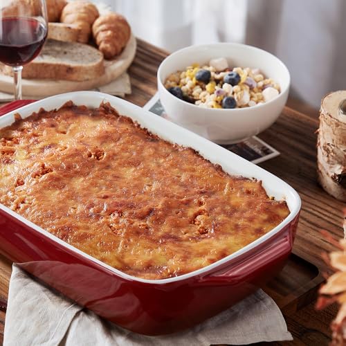 Large Ceramic Casserole Dish with Lid (Red)