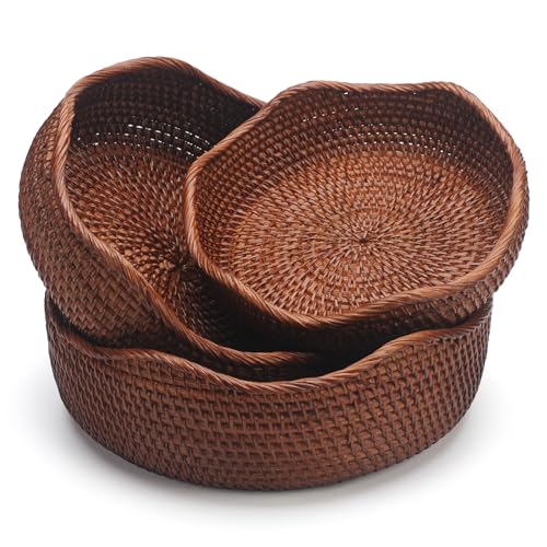 Rattan Bread Basket (Set of 3 (Small/Medium/Large) - Brown)