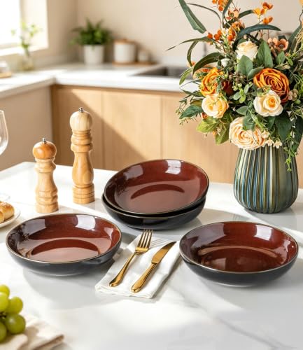 9.0" Ceramic Pasta Bowls Set of 4 (Set of 4 / Red)