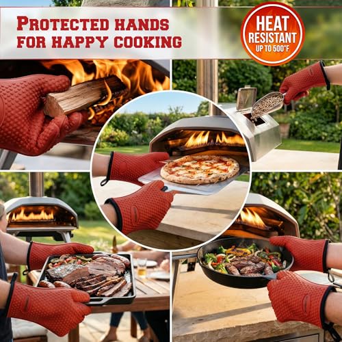 XL Silicone Pizza Oven Gloves Heat Resistant Oven Mitts (Legacy Red / X-Large)