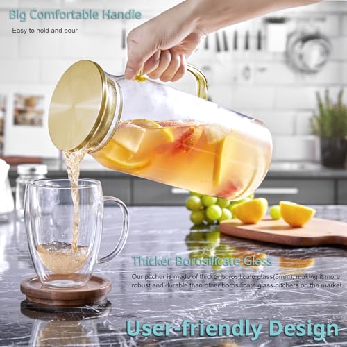 2 Pack 2 Liter 68 oz 2.1 Qt Gold Glass Pitcher with Lid and Handle (Gold / 68 Ounces (2 Pack))