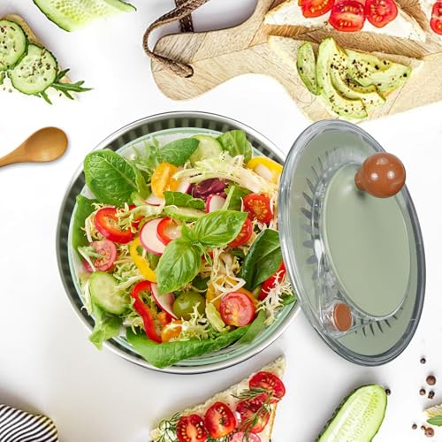 Stainless Steel Salad Spinner Large 5.3Qt (Green&Silver-accessory)