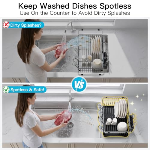 Gray Dish Drying Rack in Sink with Drainboard and Utensil Holder (Dark Gray / For 12"-30"w Sink, with Drainboard)