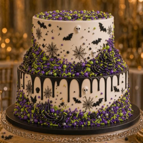 Green & Black & Purple Spiders Sprinkles Mix Size Halloween Themed Cake Decorations Cupcake Toppers Perfect for Wedding Valentine Supplies 4.58OZ (Green&Black&Purple-Spider)