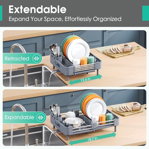 Expandable Dish Drying Rack for Kitchen Counter (Gray / Standard)