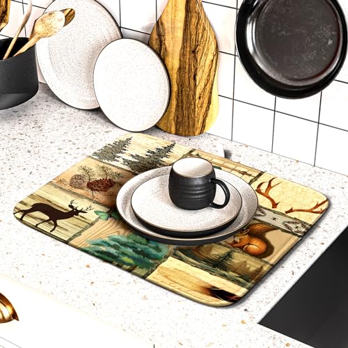 Rustic Cabin Dish Drying Mat (DMS918BearS / 18" x 16")