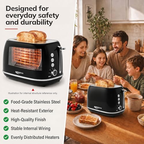 2 Slice Retro Stainless Steel Toaster with Bagel (2 Slice / Black)