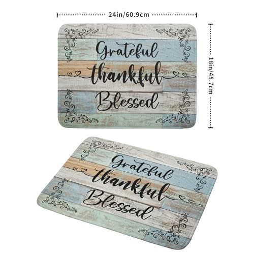 Rustic Wood Dish Drying Mat 18x24 Inch Grateful Thankful Blessed Kitchen Drainer Mats Absorbent Microfiber Rack Holder Countertop Pad (grateful thankful / 18" x 24")