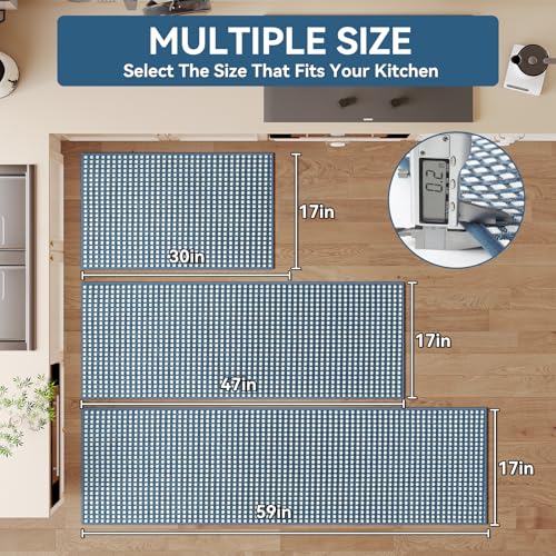 Kitchen Mat Kitchen Rugs Sets of 2 PCS Non Slip Blue 17"x30"+17"x59"