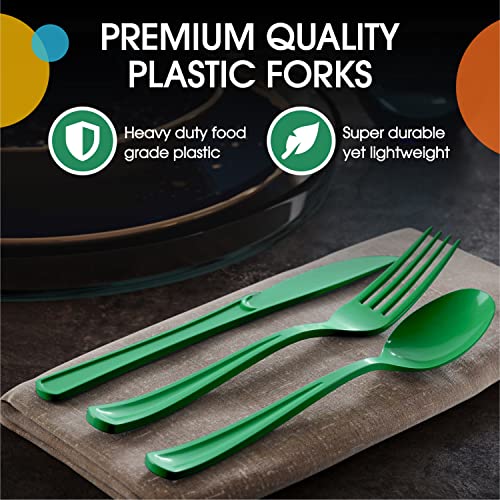 Emerald Green Plastic Forks 200 Pcs Green Forks Disposable Utensils Heavy Duty Plastic Cutlery Set Disposable Cutlery Sets Flatware Sets Silverware Set Party Supplies & Party Tableware (Emerald Green / Forks)