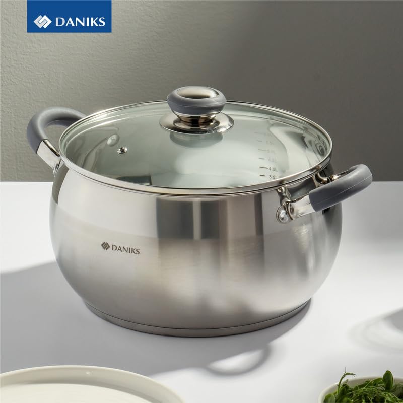 Modern 7 Quart Stainless Steel Stock Pot with Glass Lid (7 Qt)