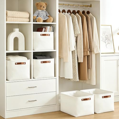 Storage Bins Large Fabric Storage Baskets for Shelves 3 Pack (Full Off-White / Large -15"x11"x9.5")