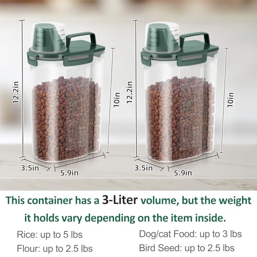 2 Pack 3 Lbs Pet Dog Cat Food Storage Containers for Travel (Pine Green-3L 2Pack)