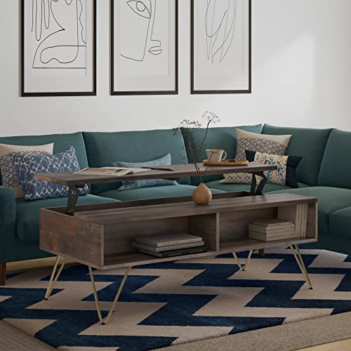 Hunter SOLID MANGO WOOD and Metal 48 inch Wide Rectangle Industrial Lift Top Coffee Table in Ebony for the Living Room and Family Room (Lift Top Coffee Table / 48 inch / Ebony)