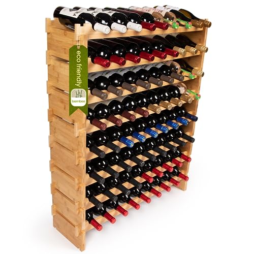 72 Bottle Stackable Modular Wine Rack Wine Storage Rack Solid Bamboo Wine Holder Display Shelves (72 Bottle)