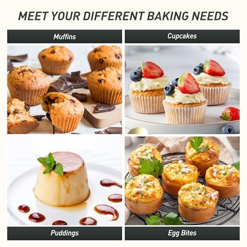 2 Pack 12 Cups Silicone Muffin Pan with Metal Reinforced Frame Regular Size Silicone Molds Cupcake Cake Baking Pans Cookie Baking Chocoflan Cupcake Mold Not Stainless Steel Ceramic Aluminum (2pc: 12-Cup Regular / Black and Cream)
