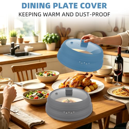 Microwave Splatter Cover Glass Cover Guard Lid with Collapsible Silicone for Food Pot Plate Cover 11.8 inch Blue (Blue / 11.8 inch)