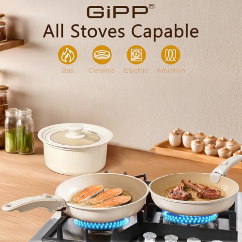 Pots and Pans Set Non Stick (Cream White / 21PCS-Big Size)
