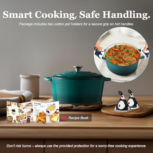 Enameled Cast Iron Dutch Oven (5.5 Quart / Bottle green)