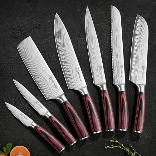 7 Pieces Kitchen Knife Set (Red 7pcs)