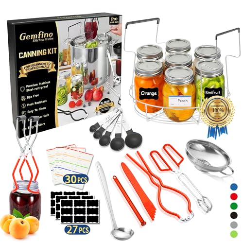 Canning Supplies Starter Kit with Canning Rack (11-Pcs Rack Set / Red)