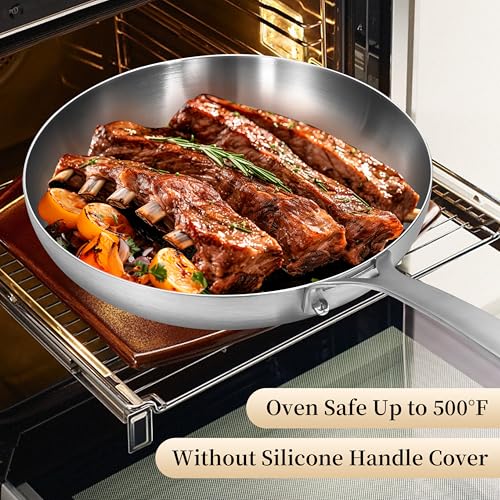 8.5-10-12 Inch Stainless Steel Pans Set with Lid, Detachable Handle