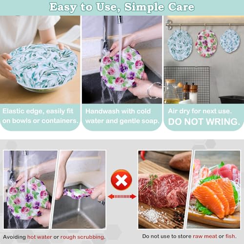5Pcs Reusable Beeswax Elastic Bowl Covers for Bread Proofing and Food Cover (Little Daisy)