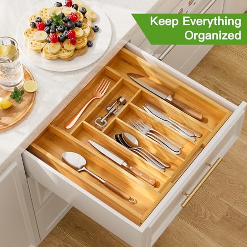 Bamboo Expandable Drawer Organizer for Utensils Holder