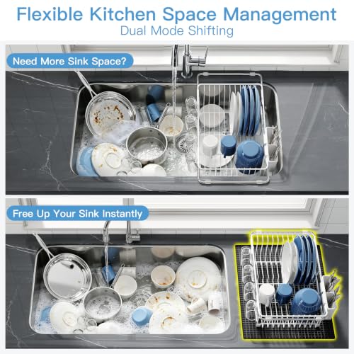 White Dish Drying Rack in Sink with Mat (White / For 12"-30"w Sink, with Mat)